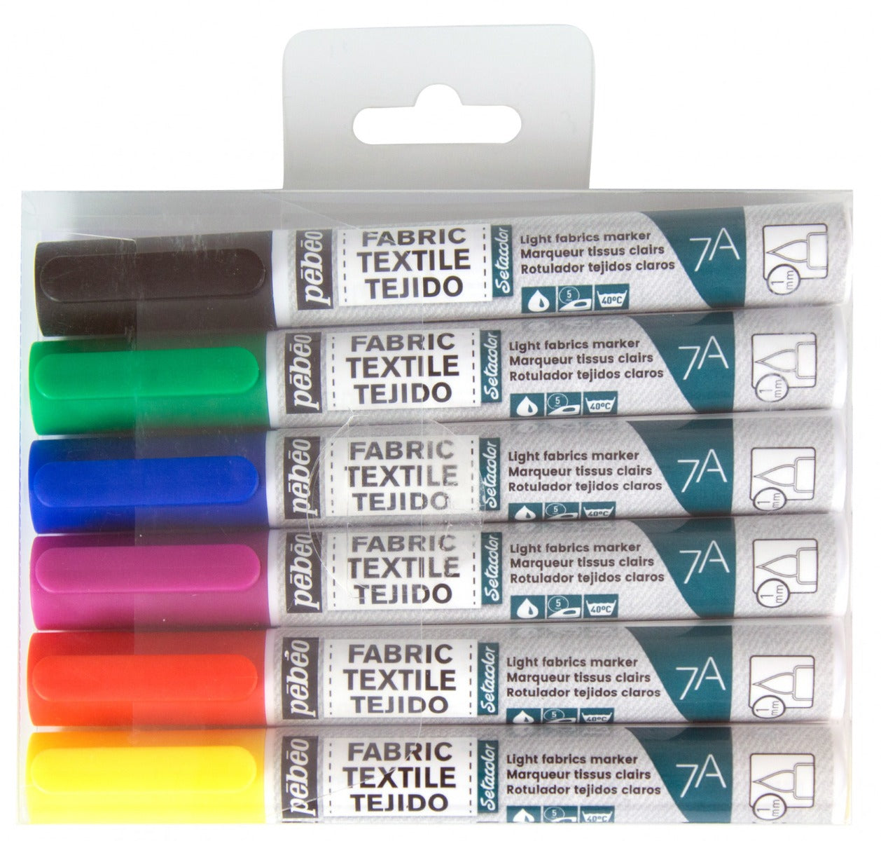 7a Color - Etui 6 marqueurs 1mm tissus clairs - Couleurs classiques