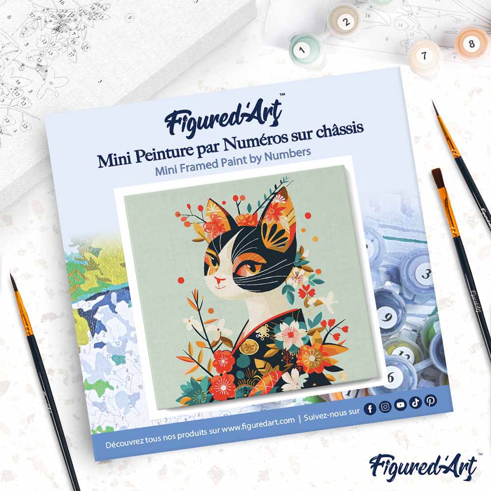 Peinture par numéro 20x20 - Chat floral en kimono