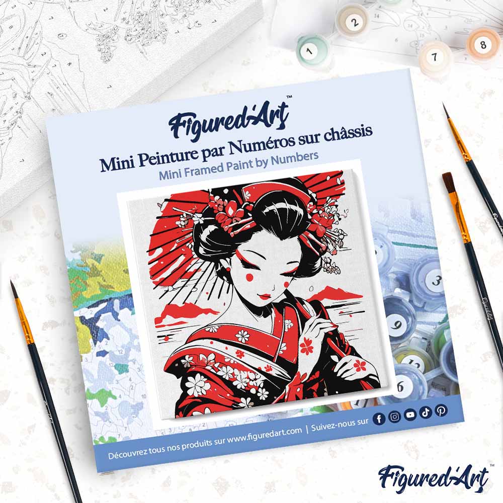 Peinture par numéro 20x20 - Geisha en noir et rouge
