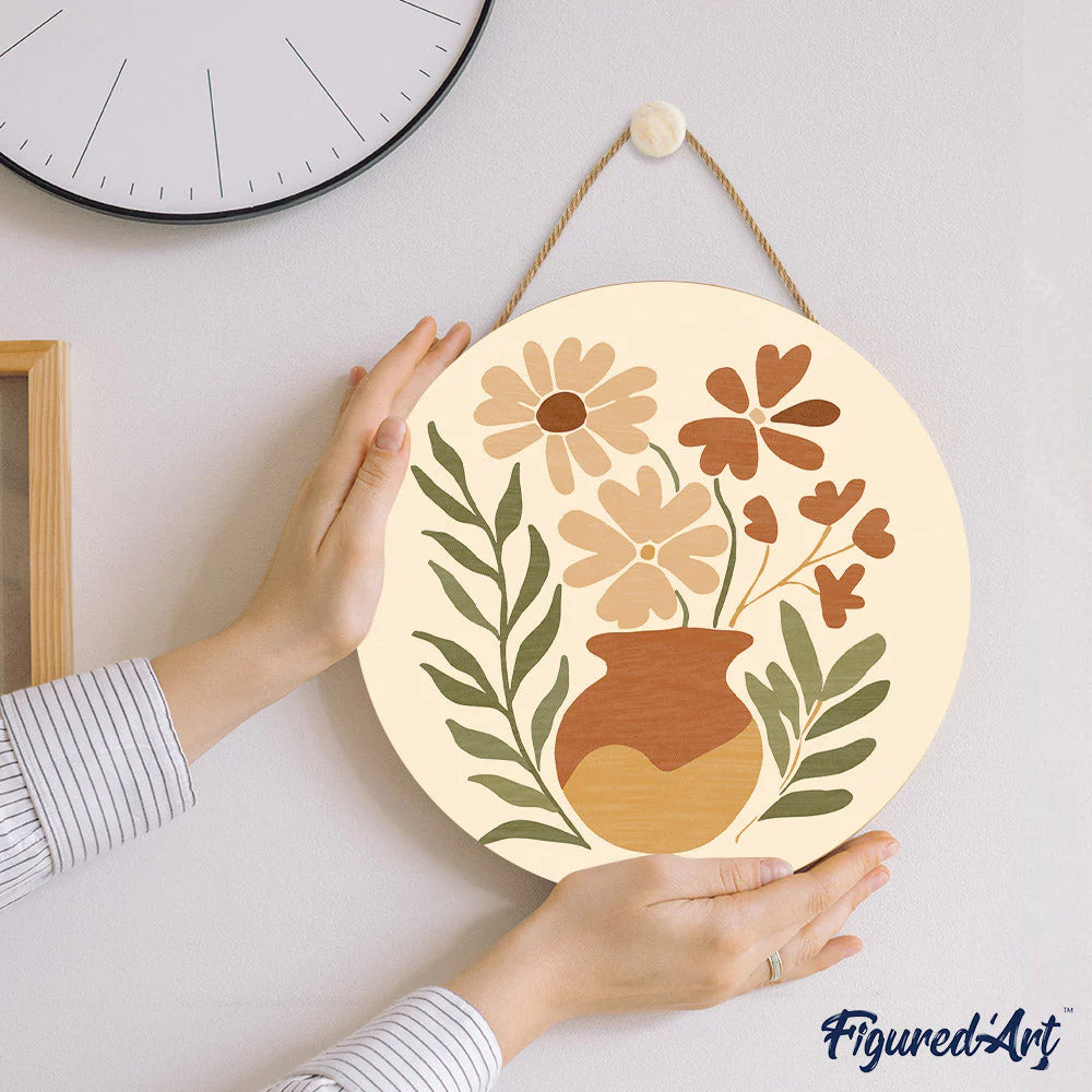 Peinture par numéro sur disque bois - Vase minimaliste