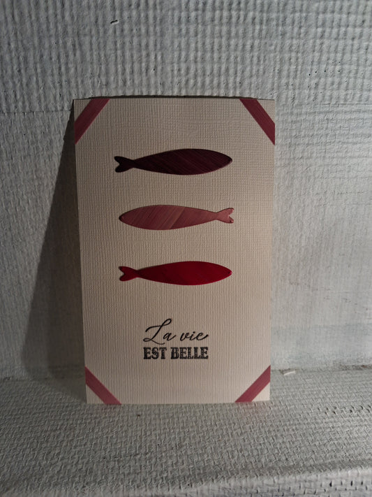Carte Poissons roses "La vie est belle"