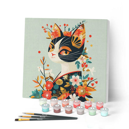 Peinture par numéro 20x20 - Chat floral en kimono