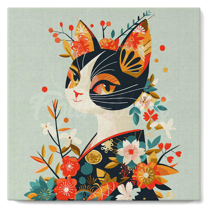 Peinture par numéro 20x20 - Chat floral en kimono