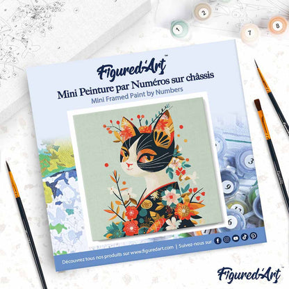 Peinture par numéro 20x20 - Chat floral en kimono