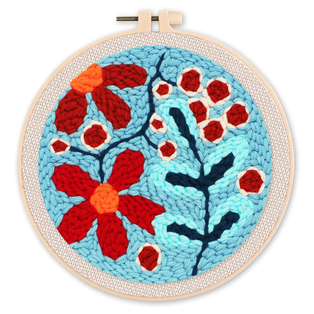 Kit de punch needle - Explosion de fleurs rouge