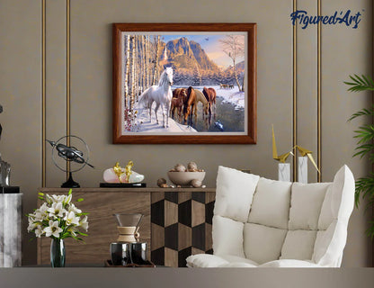 Peinture par numéro 40x50cm - Chevaux dans la neige