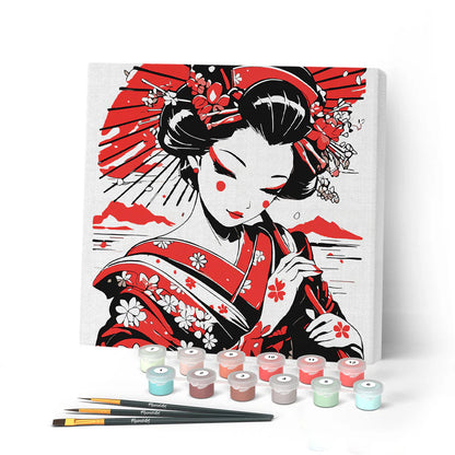 Peinture par numéro 20x20 - Geisha en noir et rouge