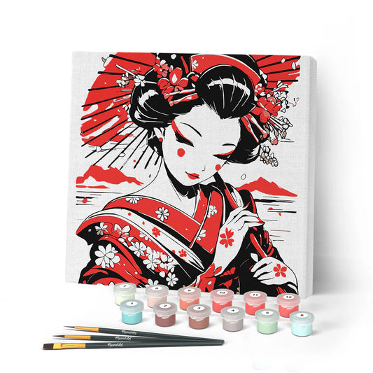 Peinture par numéro 20x20 - Geisha en noir et rouge