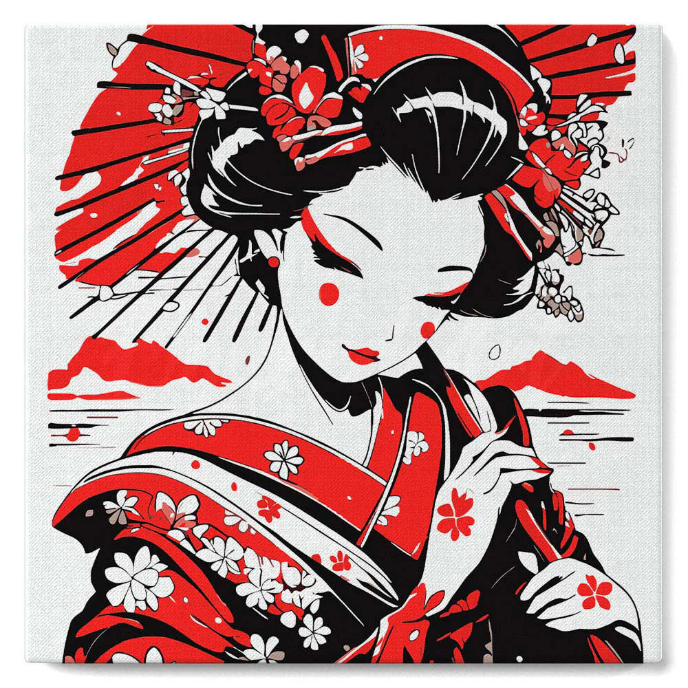 Peinture par numéro 20x20 - Geisha en noir et rouge