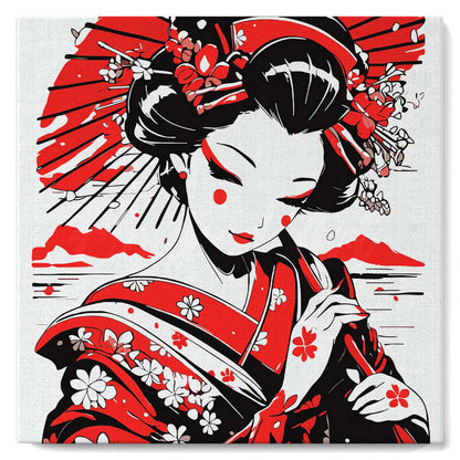 Peinture par numéro 20x20 - Geisha en noir et rouge
