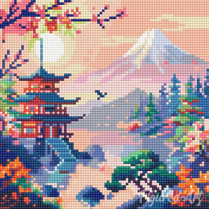 Kit de broderie diamant 25x25cm - Pagode et Mont Fuji
