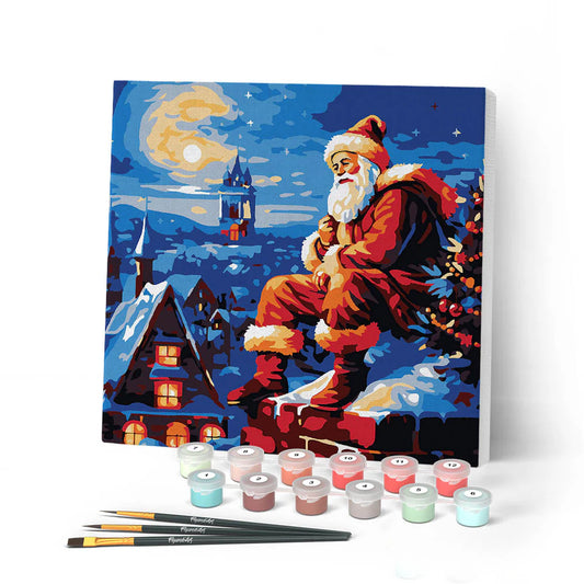 Peinture par numéro 20x20 - Père Noël sur les toits