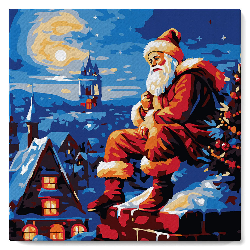 Peinture par numéro 20x20 - Père Noël sur les toits