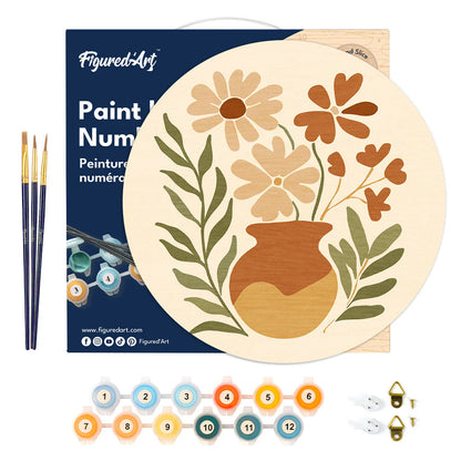 Peinture par numéro sur disque bois - Vase minimaliste