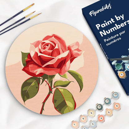 Peinture par numéro sur disque bois - Superbe rose
