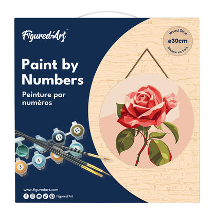 Peinture par numéro sur disque bois - Superbe rose