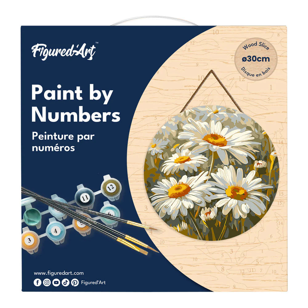 Peinture par numéro sur disque bois - Champ de Marguerites