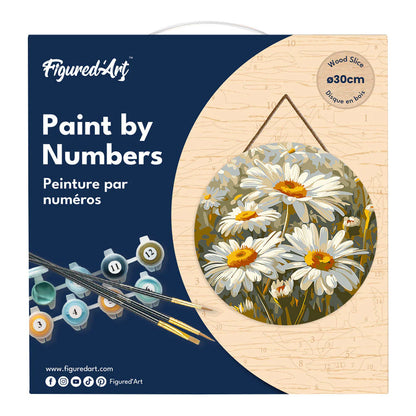 Peinture par numéro sur disque bois - Champ de Marguerites