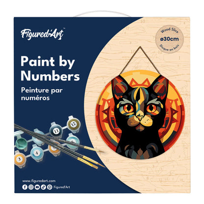 Peinture par numéro sur disque bois - Chat art déco