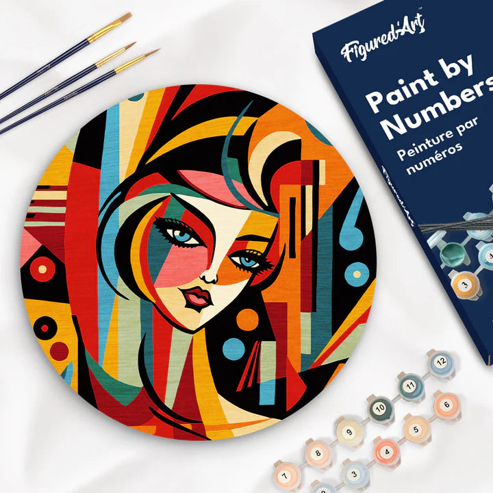 Peinture par numéro sur disque bois - Femme art déco