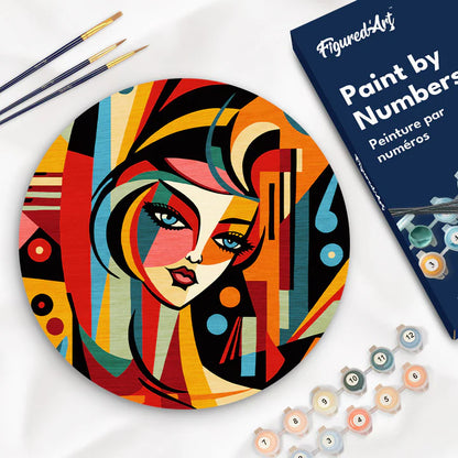 Peinture par numéro sur disque bois - Femme art déco