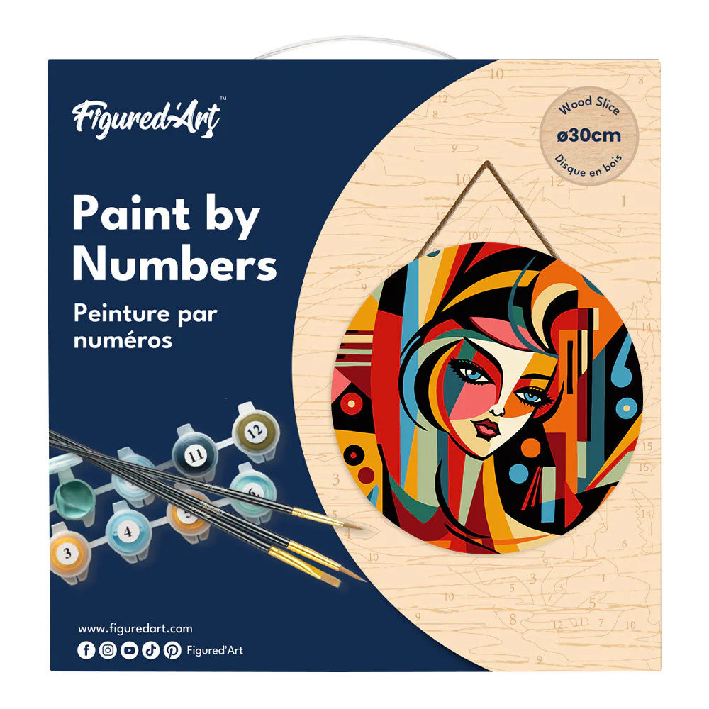 Peinture par numéro sur disque bois - Femme art déco