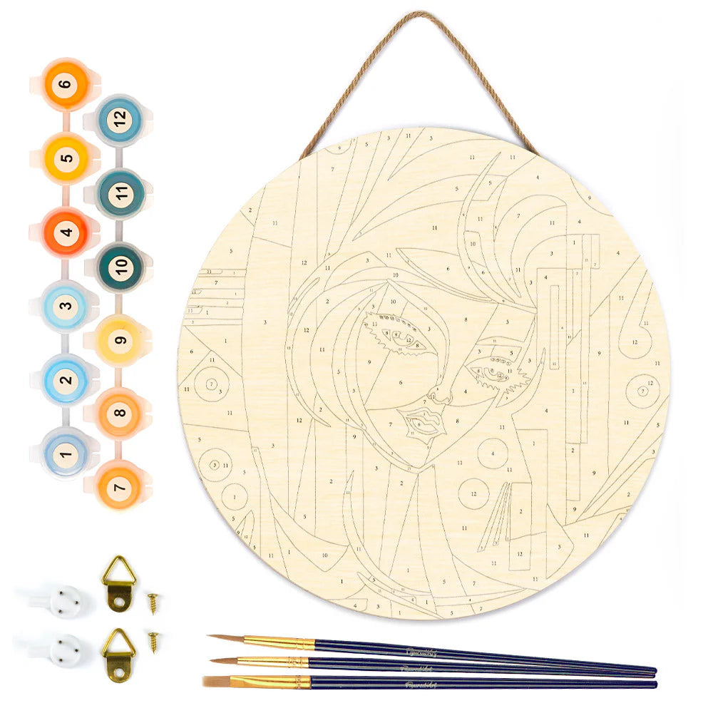 Peinture par numéro sur disque bois - Femme art déco