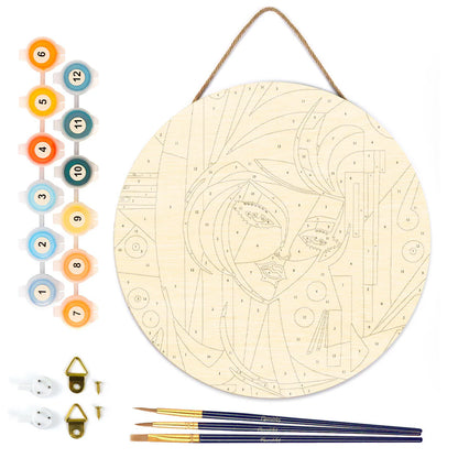 Peinture par numéro sur disque bois - Femme art déco
