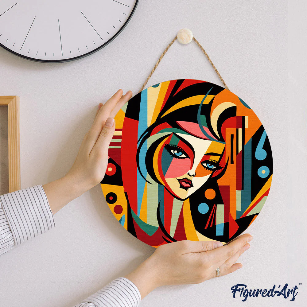 Peinture par numéro sur disque bois - Femme art déco