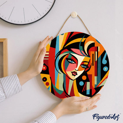 Peinture par numéro sur disque bois - Femme art déco