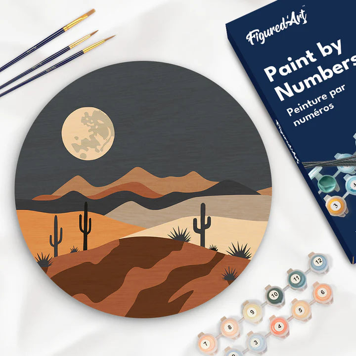 Peinture par numéro sur disque bois - Paysage cactus