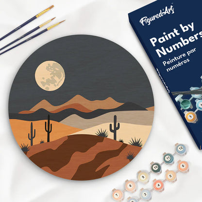 Peinture par numéro sur disque bois - Paysage cactus