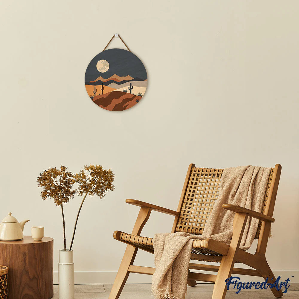 Peinture par numéro sur disque bois - Paysage cactus