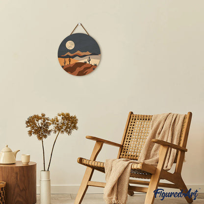 Peinture par numéro sur disque bois - Paysage cactus