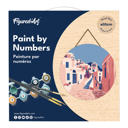 Peinture par numéro sur disque bois - Santorin