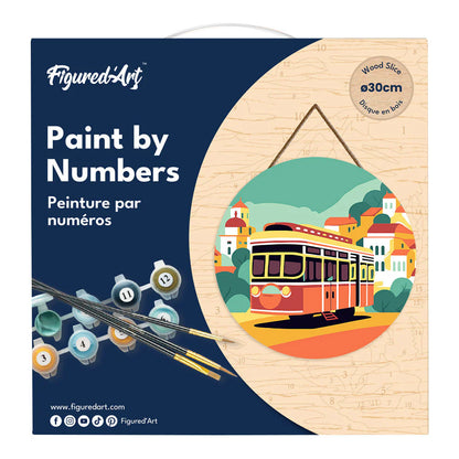 Peinture par numéro sur disque bois - Tramway