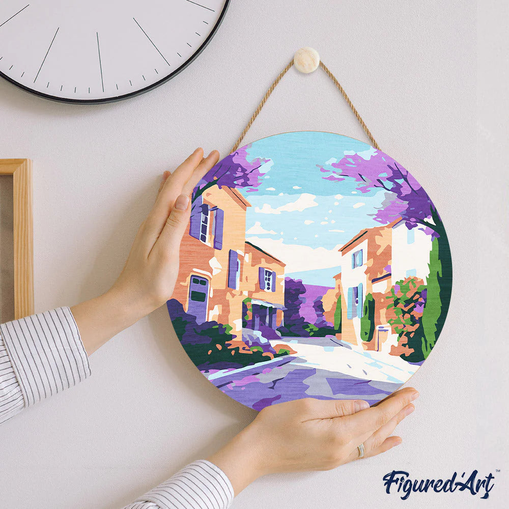 Peinture par numéro sur disque bois - Provence