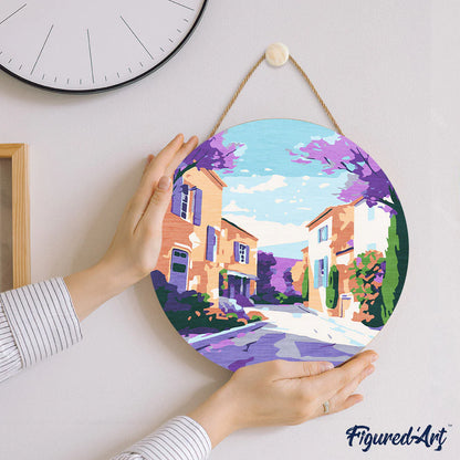 Peinture par numéro sur disque bois - Provence